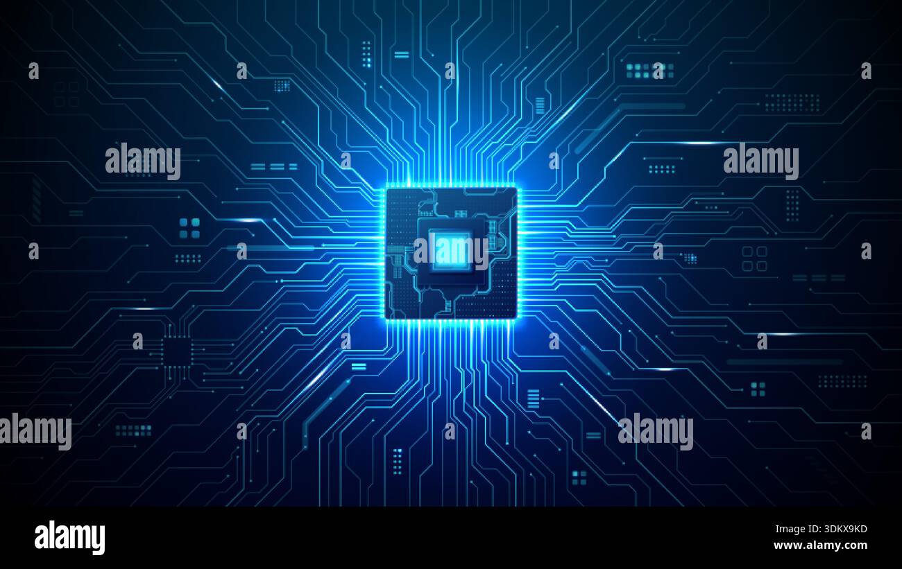 Futuristic CPU architecture with intricate pathways Stock Vector