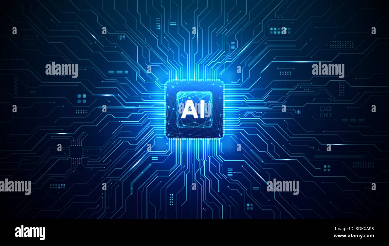 Semiconductor microchip with AI symbol at center Stock Vector