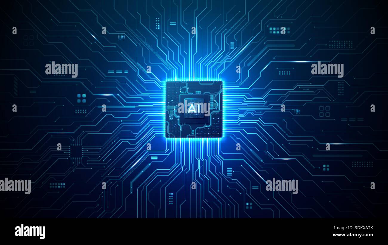 microprocessor design featuring artificial intelligence symbol  Stock Vector