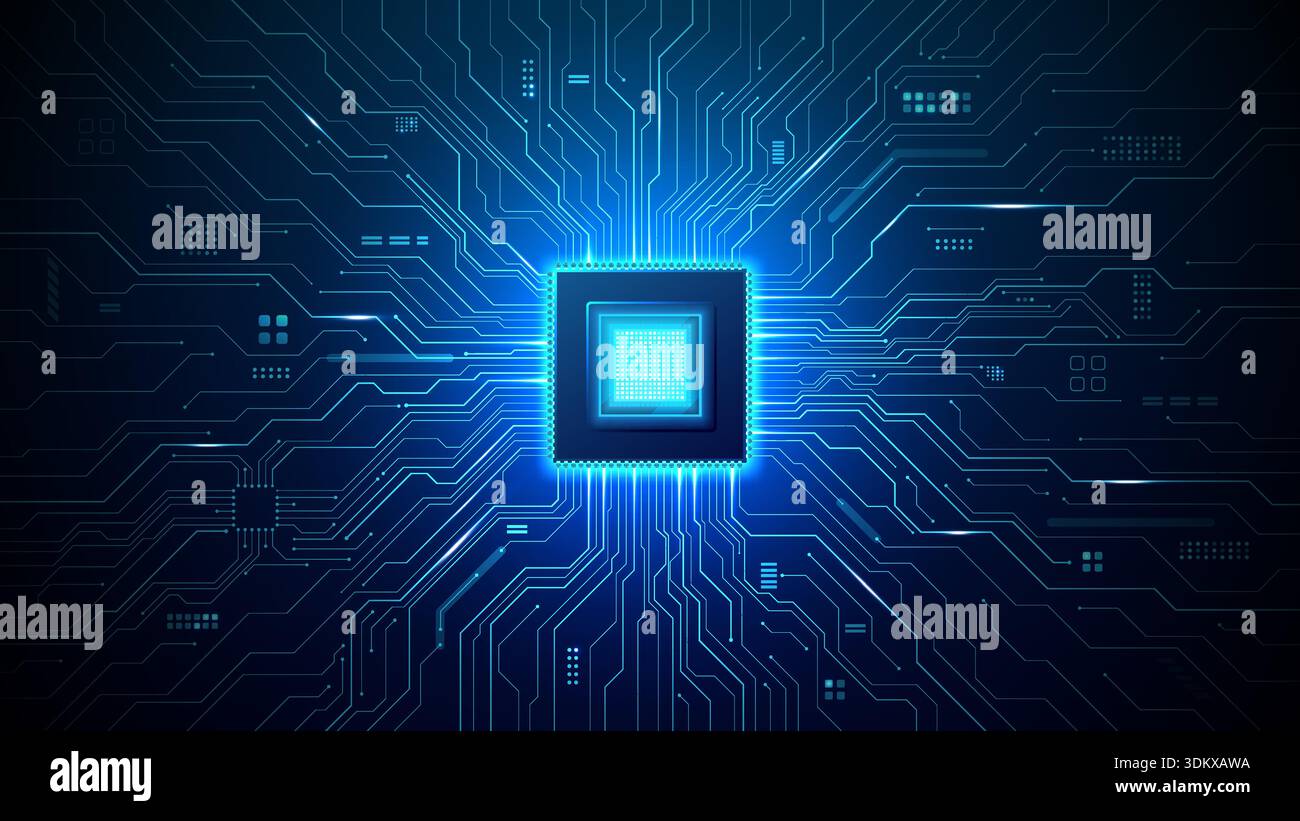 Modern microchip design featuring circuit pathways Stock Vector