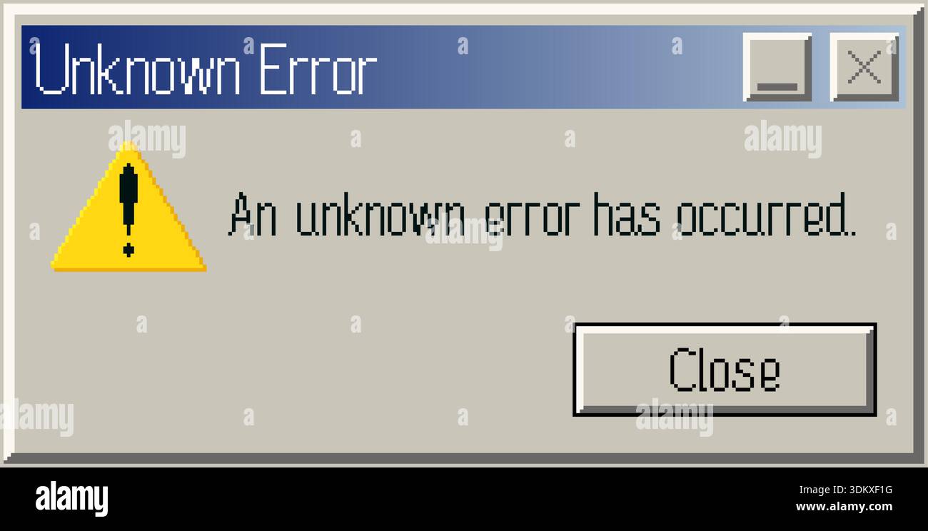 Retro computer error message window. Unknown system error alert dialog. Vintage UI vector illustration Stock Vector