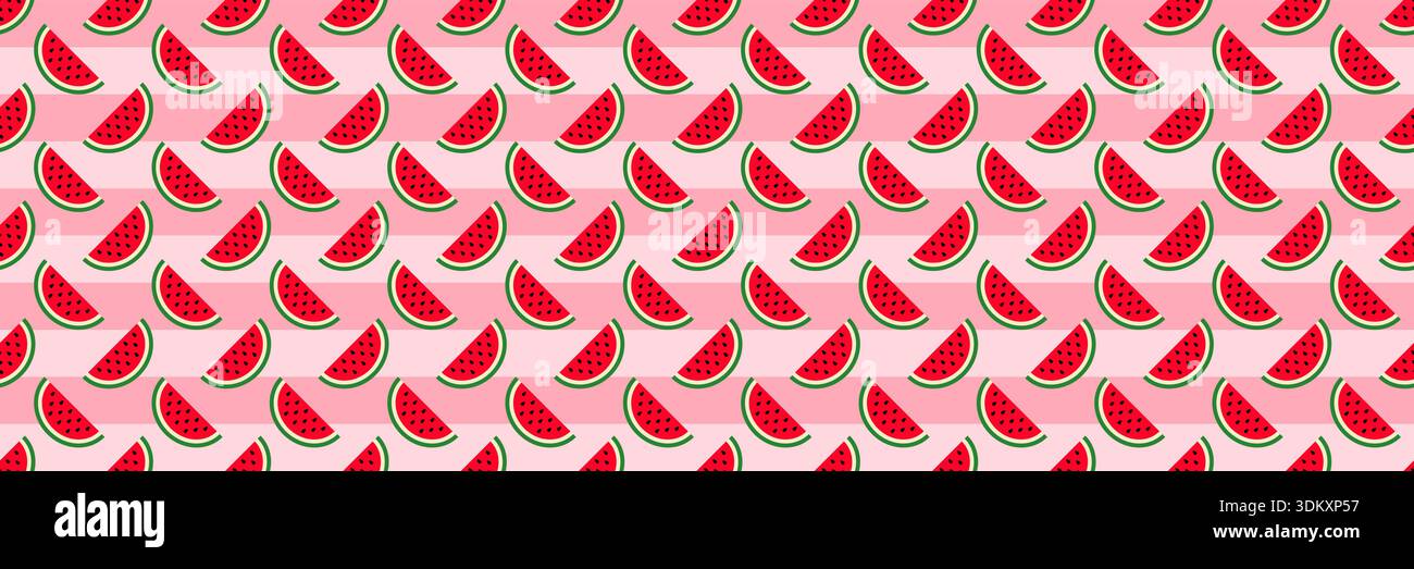 horizontal seamless half sliced red watermelon pattern on pink background. Stock Vector