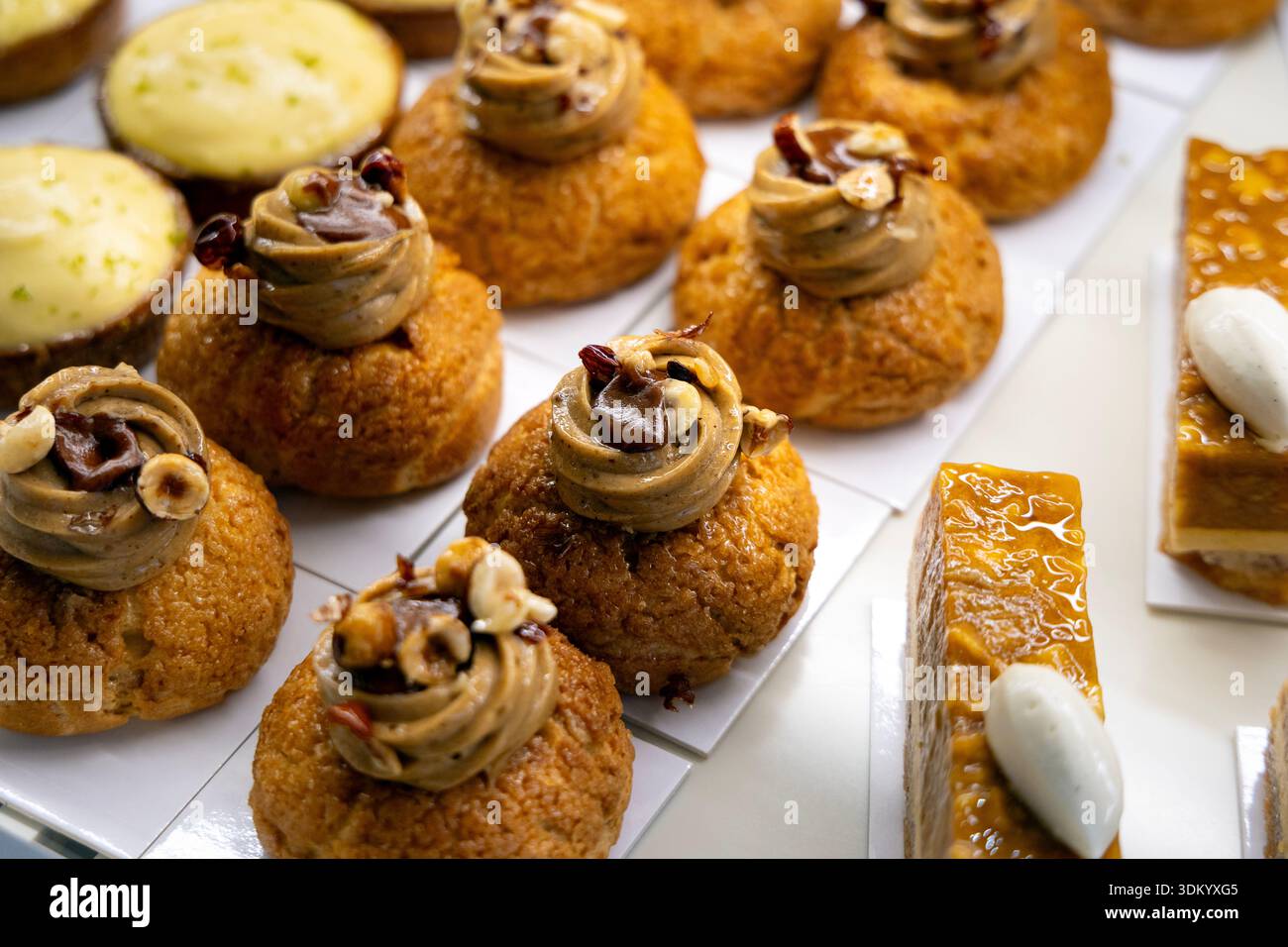 Paris Brest Praline pastry at Tranché Rochechouart, Paris, France Stock Photo