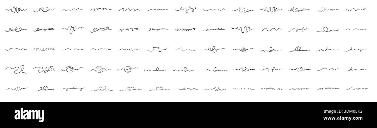 Huge set of hand drawn squiggle cable lines varied styles. Continuous ...