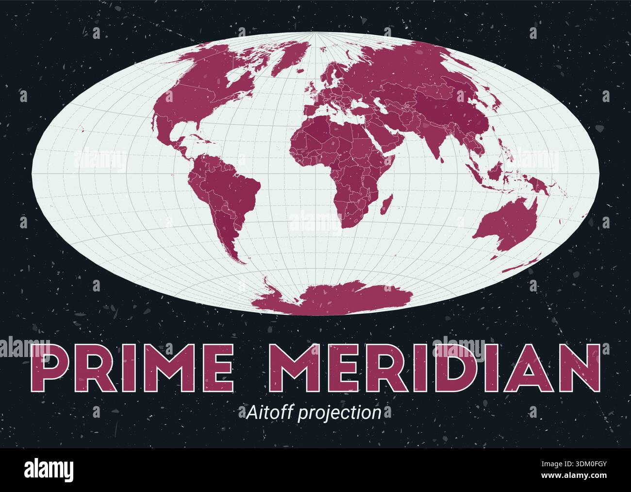 Prime Meridian. World map. Aitoff projection centered on the Prime ...