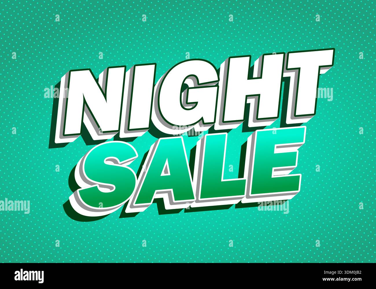 A Bold pop art style banner with 3d text night sale on green halftone background, retro comic typography and drop shadows, promotional discount advert - Stock Image
