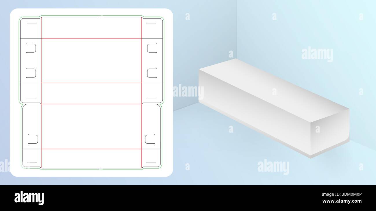 Die Cut Box Packaging Template Without Glue, Flat Fold Carton Design Suitable for product packaging, food boxes, gift boxes, and retail packaging Stock Vector