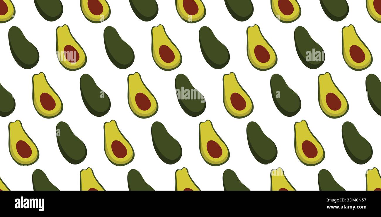 Avocado Fruit Seamless Pattern On A White Background. Fresh Avocado Icon Vector Illustration Stock Vector