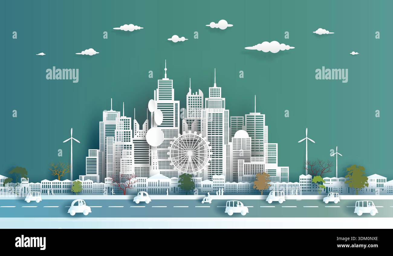 Modern economic city clean in downtown skyscraper background, Eco ...