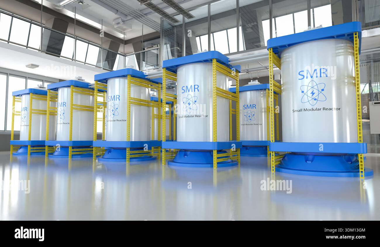 3d rendering group of smr or small modular nuclear reactors power plant ...