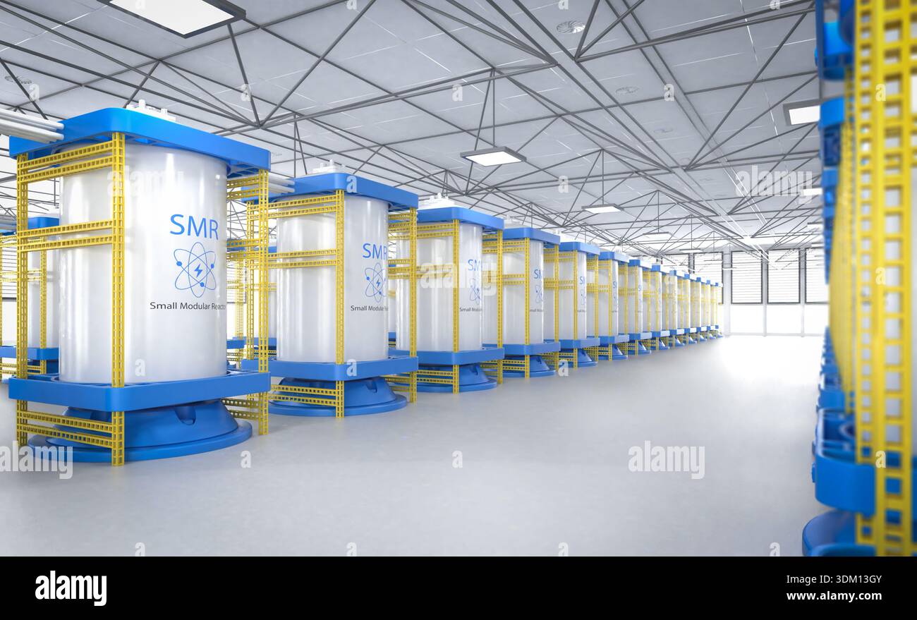 3d rendering group of smr or small modular nuclear reactors power plant ...