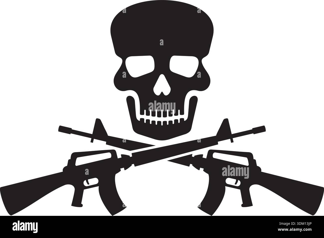 Human Skull and Crossed Rifles Black and White. Vector Illustration. Stock Vector