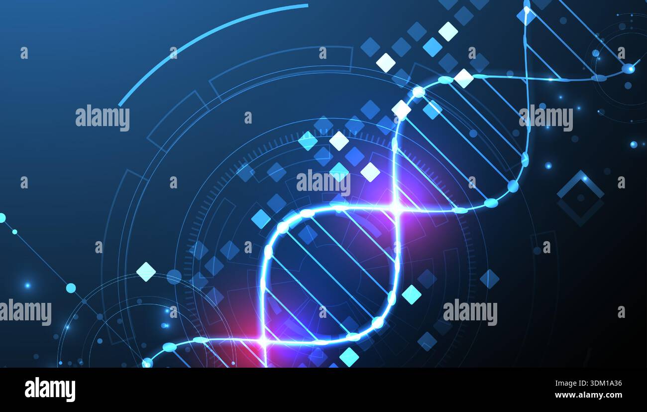 Scientific and technological background. Image of dna molecule with technological elements. Stock Vector