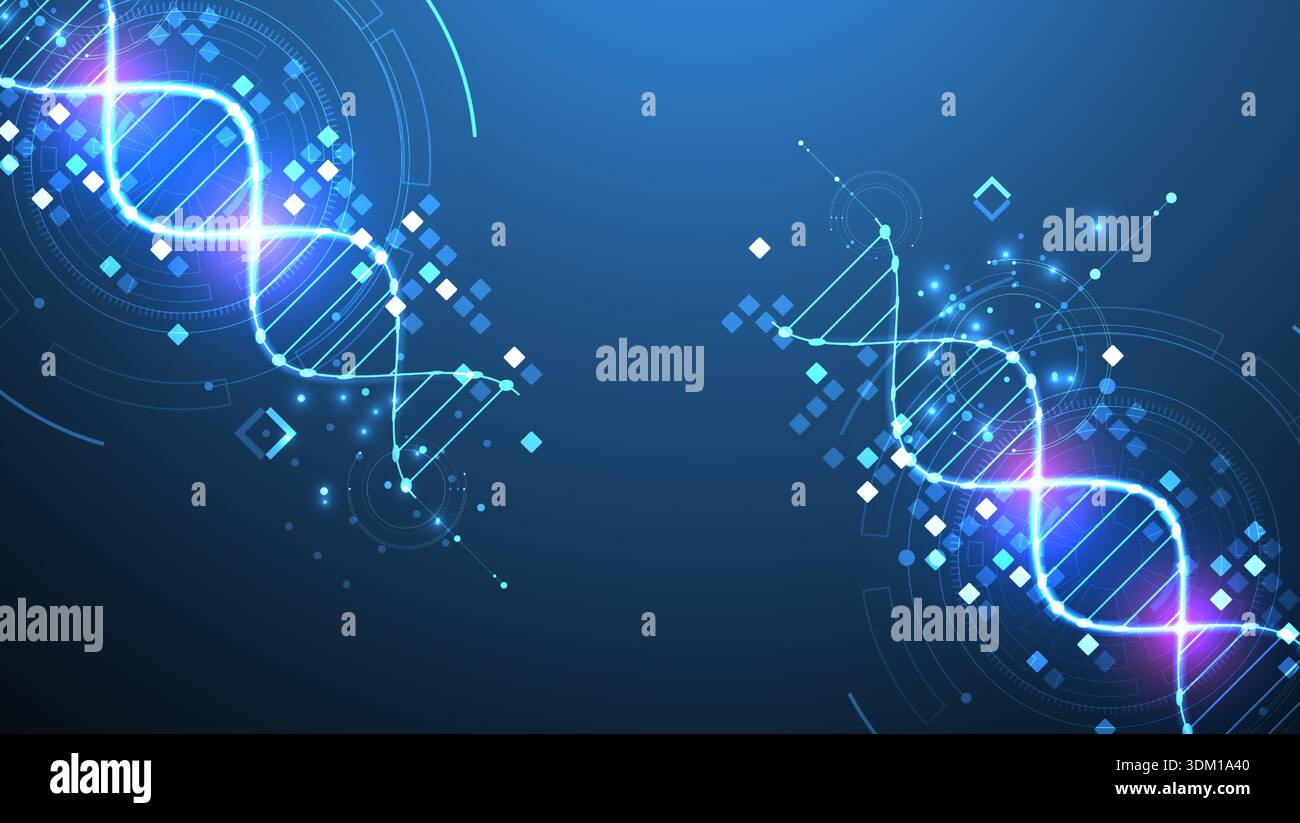 Scientific and technological background. Image of dna molecule with technological elements. Stock Vector