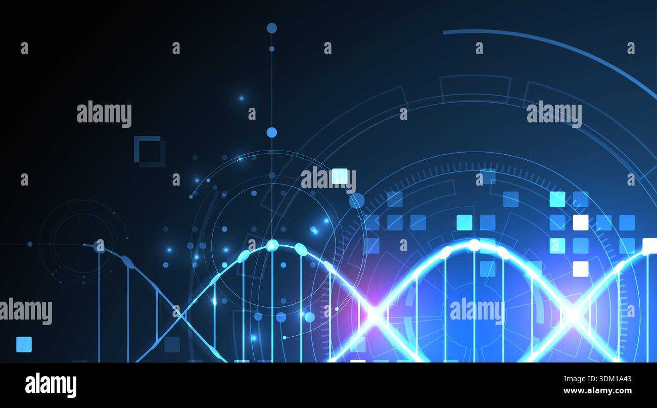 Scientific and technological background. Image of dna molecule with technological elements. Stock Vector