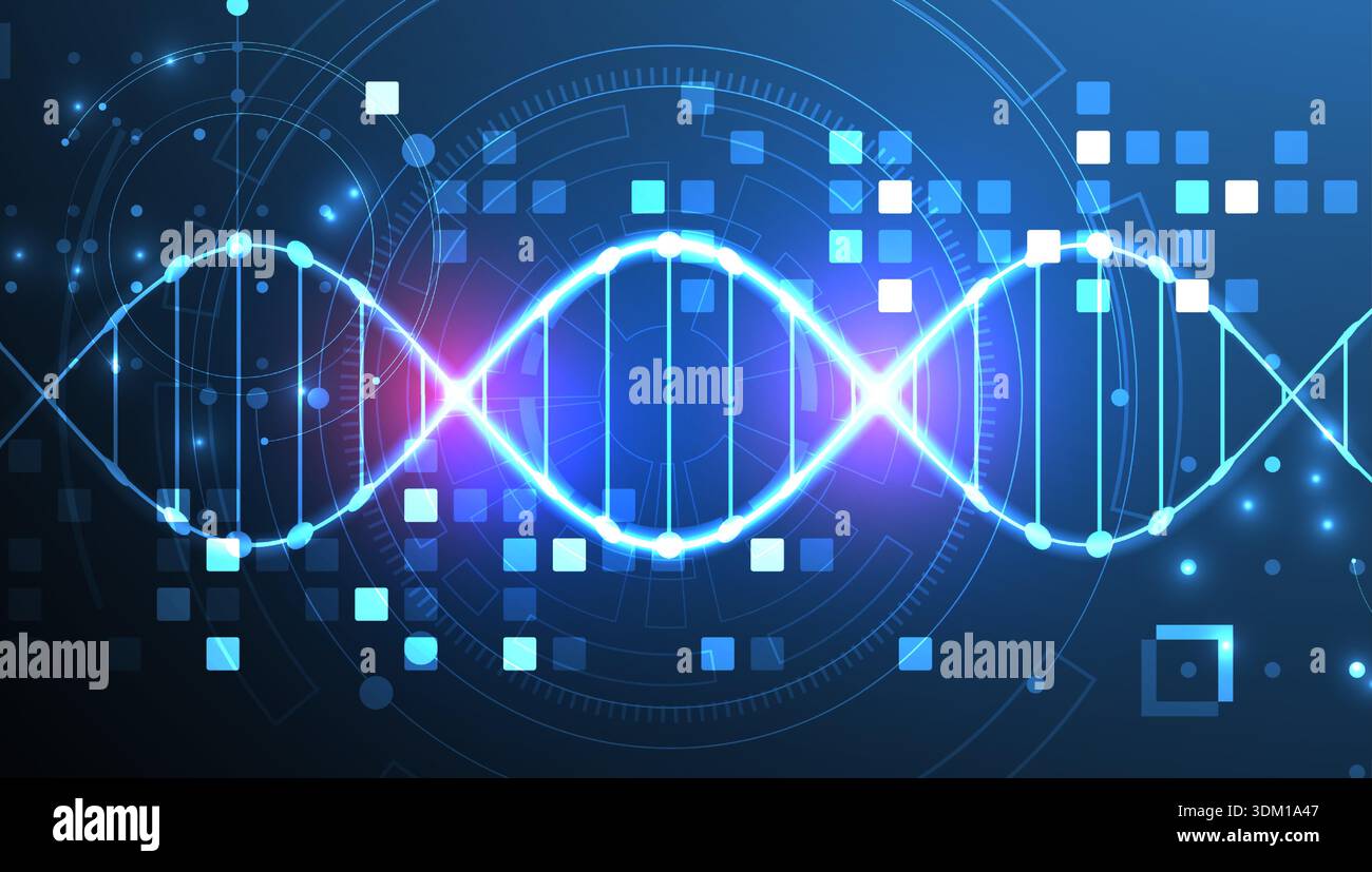 Scientific and technological background. Image of dna molecule with technological elements. Stock Vector
