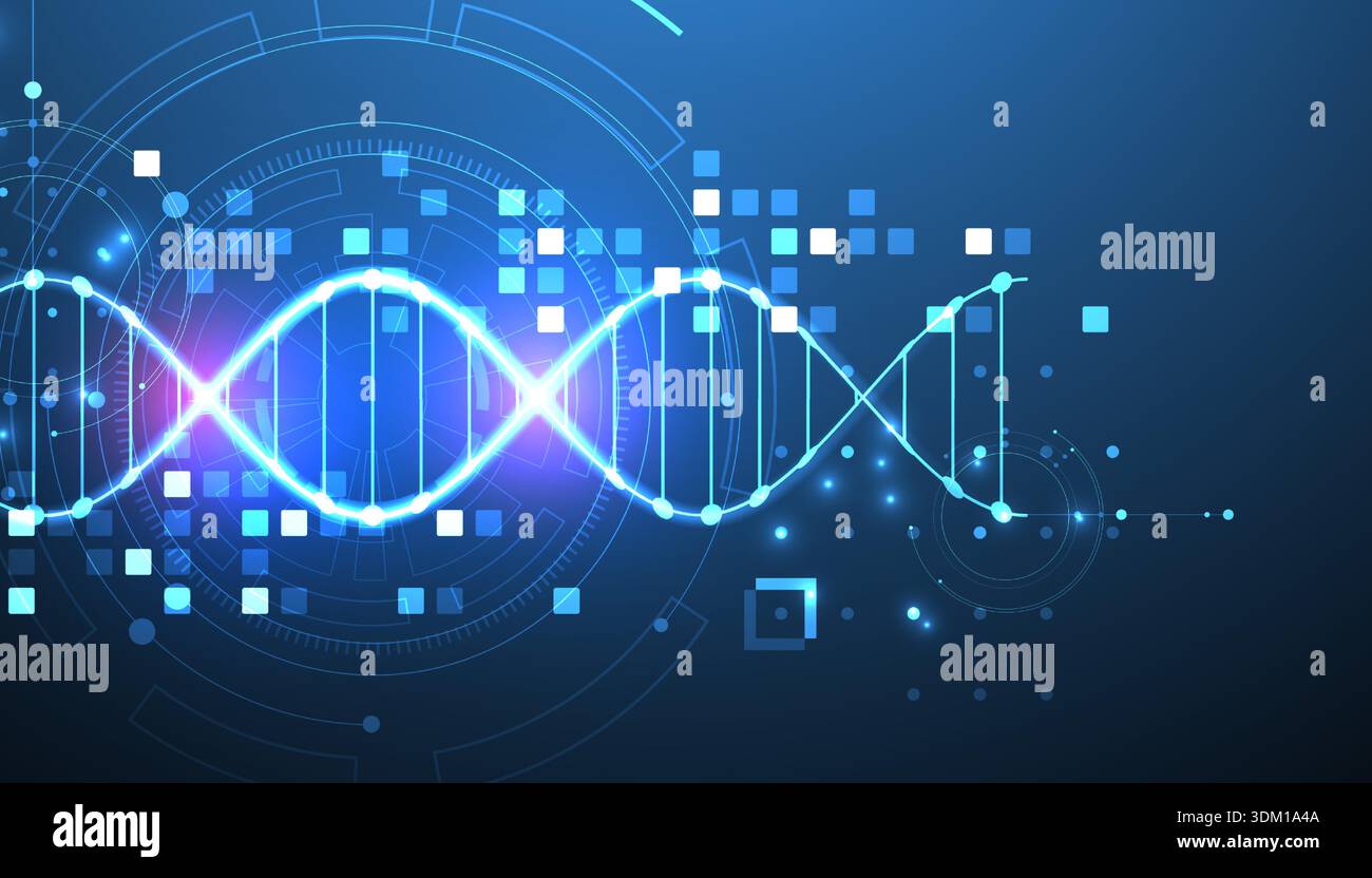 Scientific and technological background. Image of dna molecule with technological elements. Stock Vector