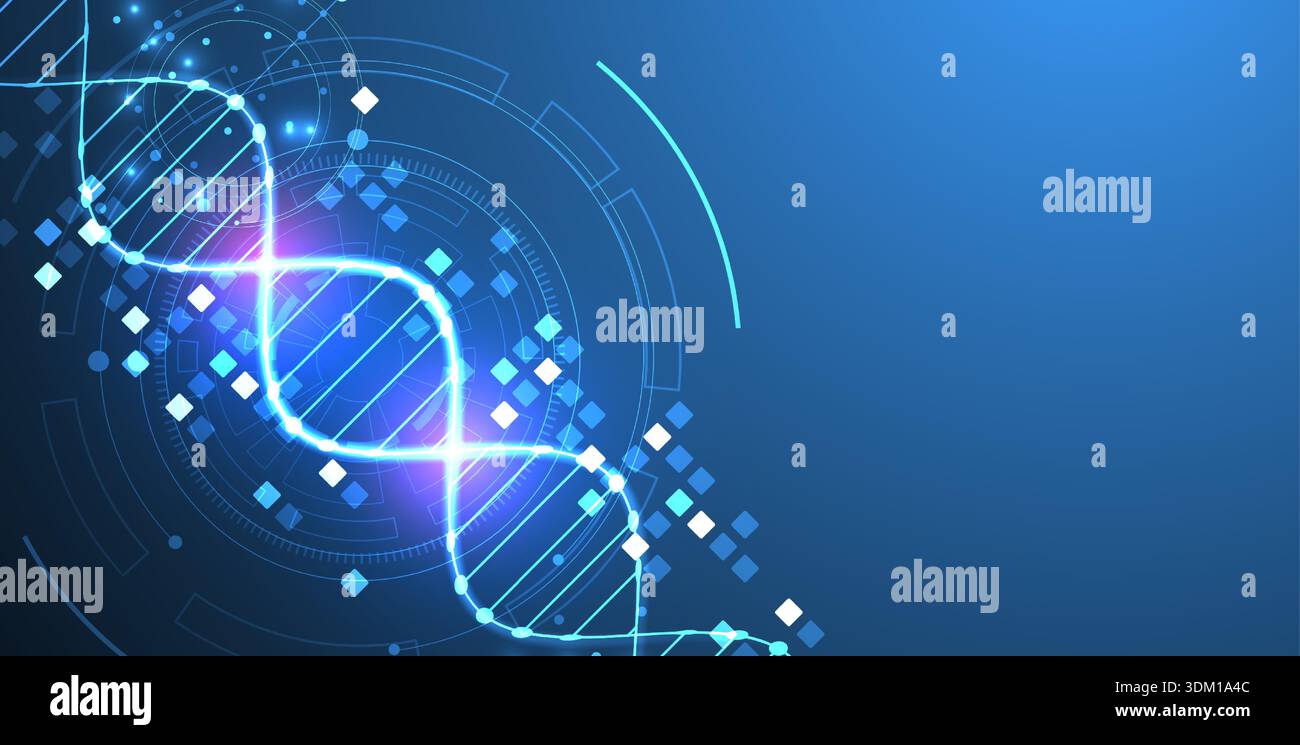 Scientific and technological background. Image of dna molecule with technological elements. Stock Vector