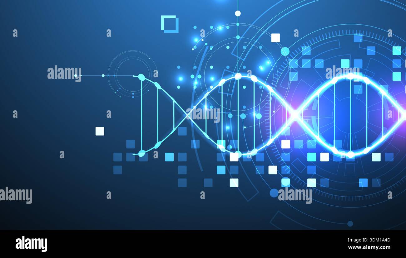 Scientific and technological background. Image of dna molecule with technological elements. Stock Vector