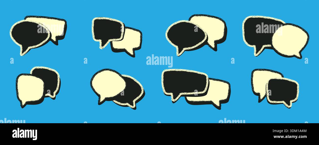 Speech bubble sticker set with hand drawn grain texture for chat message vector illustration. Stock Vector
