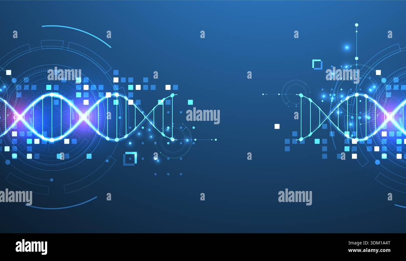 Scientific and technological background. Image of dna molecule with technological elements. Stock Vector