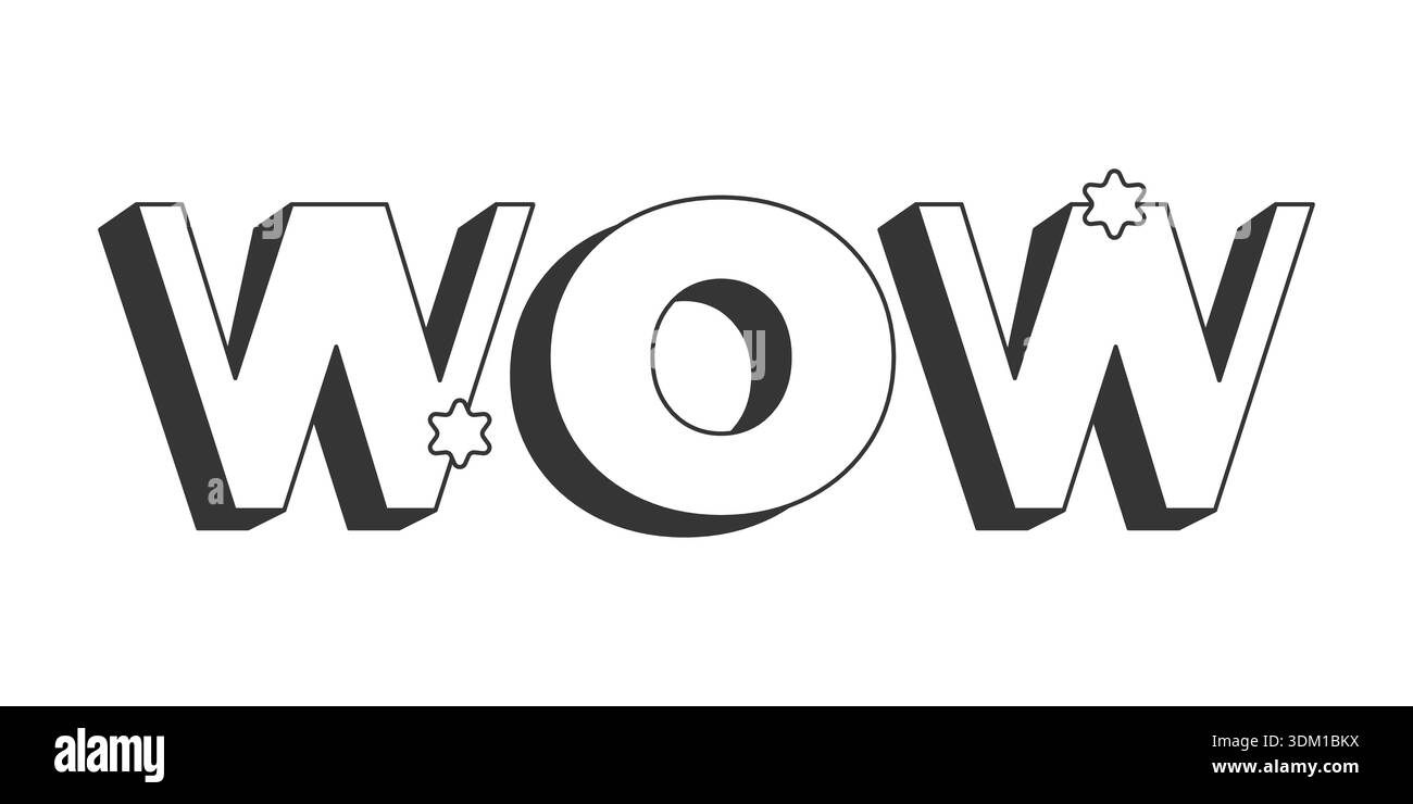 Wow bold black and white 3D text Stock Vector