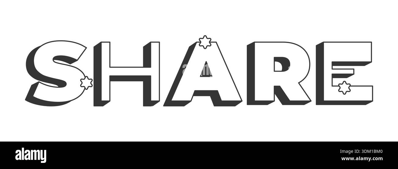 Share bold black and white 3D text Stock Vector