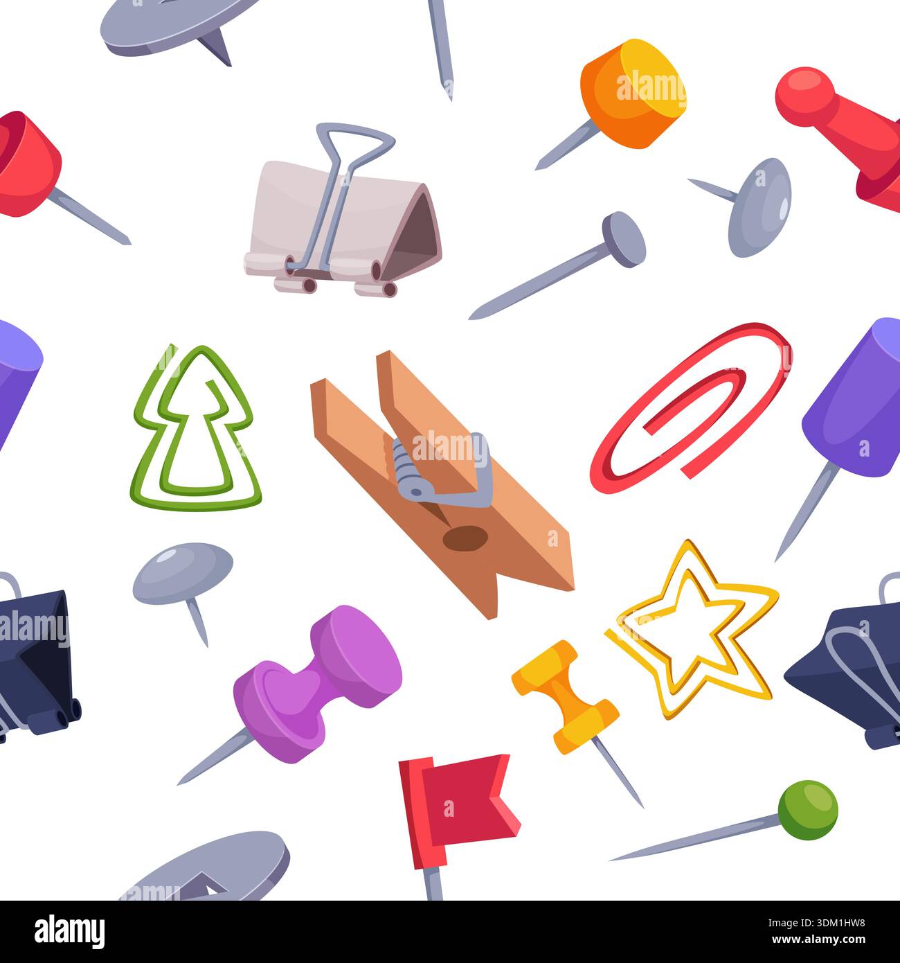 Office supplies. seamless pattern with pins and points for sticky paper Stock Vector