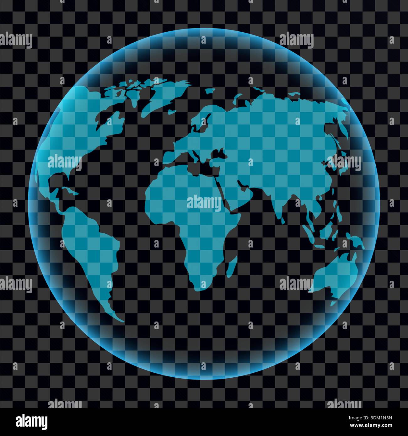 Blue checkered globe floating against dark checkerboard background. Stock Vector