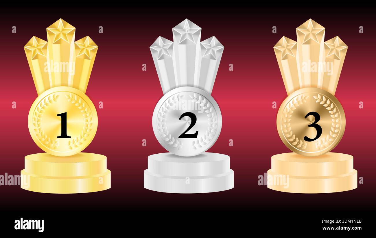 Three Distinctive Award Trophies Representing First, Second, and Third ...