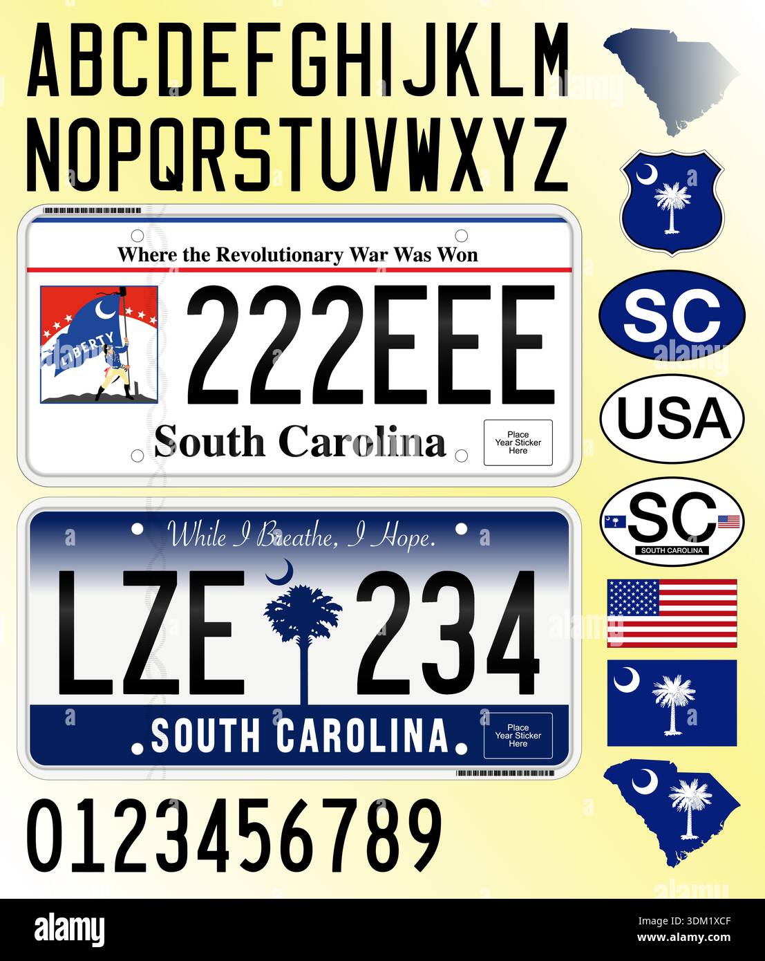 Sc Car Sticker South Carolina car license plate 250th style 2026, letters, numbers and ...