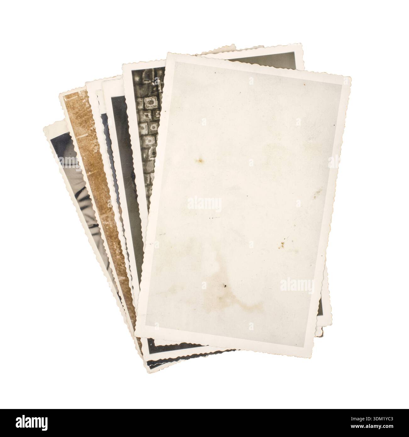 Stack of Old Photos Isolated on White Background Stock Photo