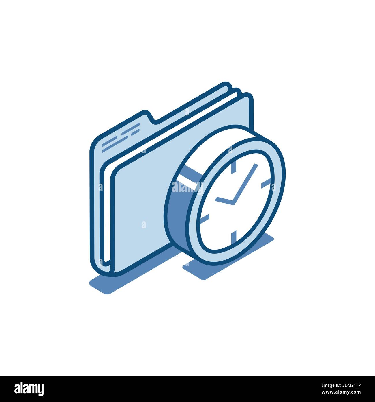 isometric vector linear icon folder and clock, in color on white background, temporary folder or time work Stock Vector