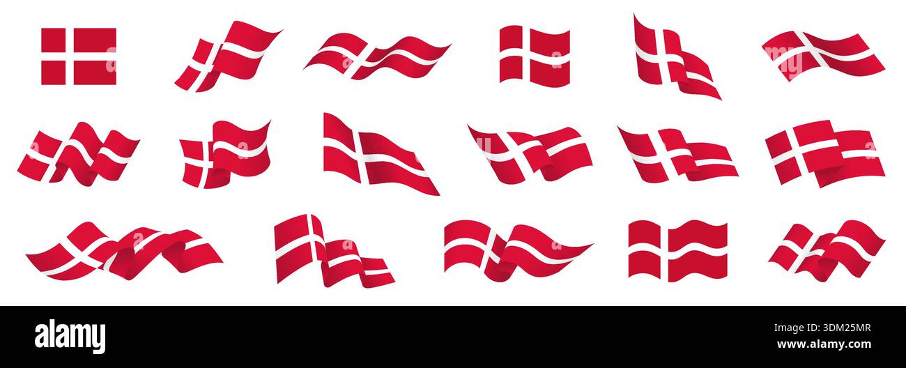 Danish flag symbol collection, Denmark flag set, Denmark waving flag ...