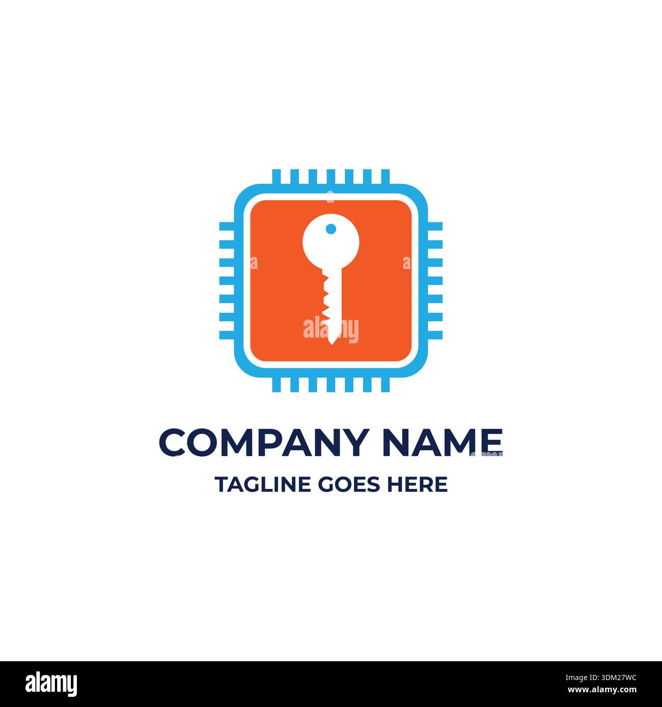 Modern Vector Logo Featuring A Microchip And Key Symbol For Digital Security And Technology Branding. Stock Vector