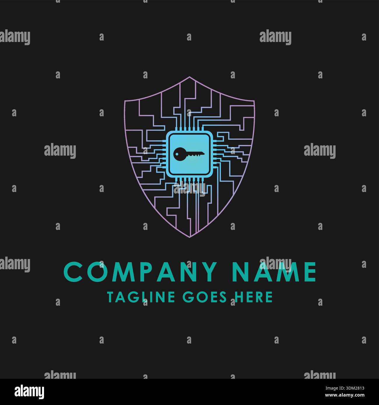 Cyber Security Logo Featuring Digital Circuit Board Shield With Key Symbolizing Technology Protection Solution Stock Vector