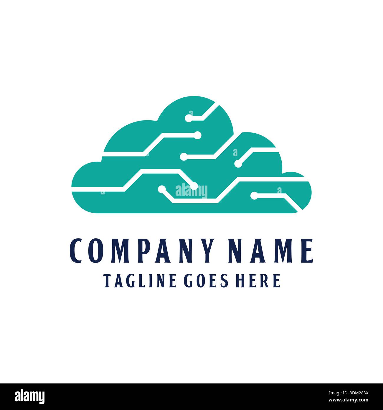 Modern Vector Logo Featuring A Cloud With Circuit Lines Representing Cloud Computing And Digital Technology. Stock Vector