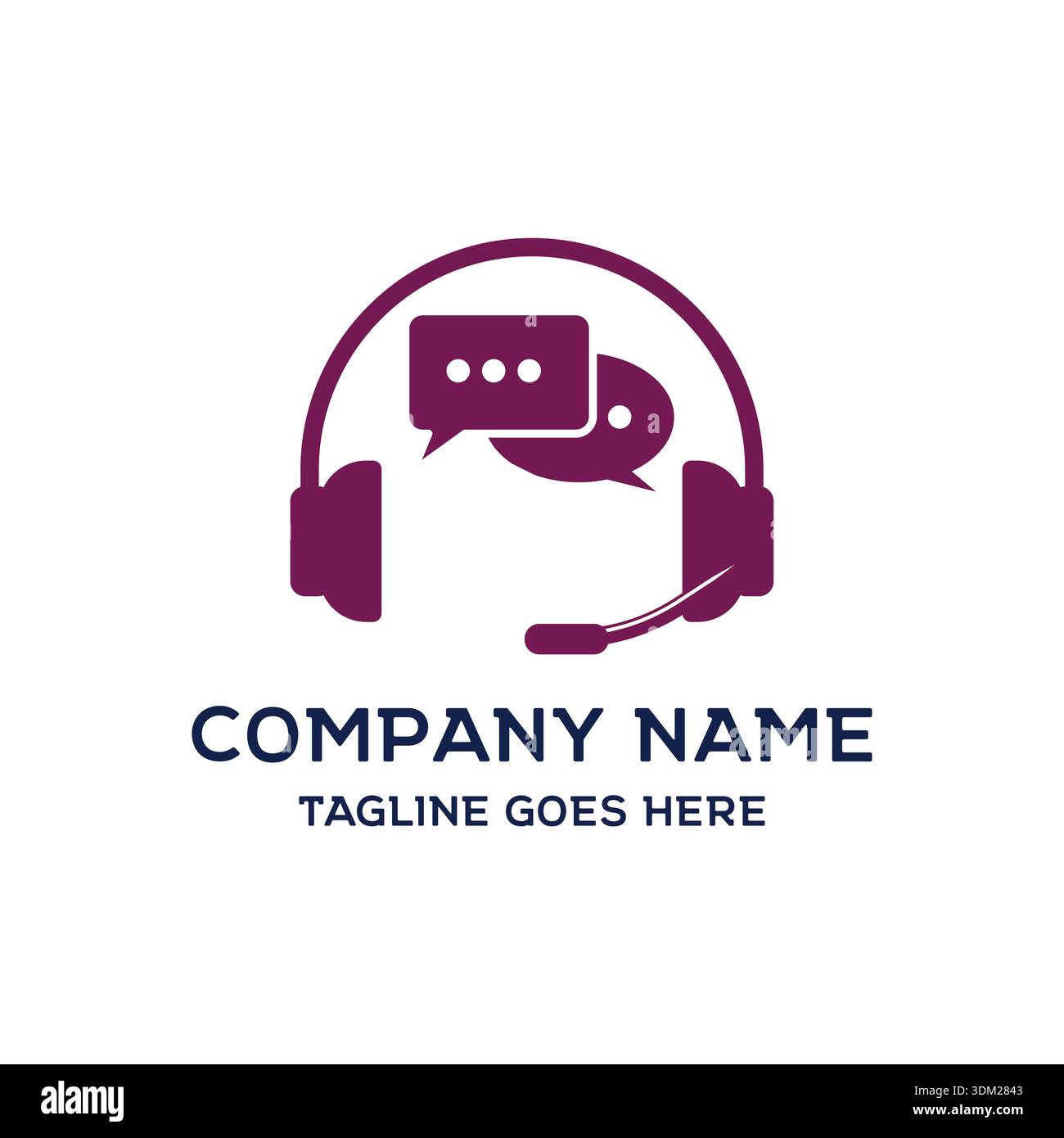 Customer Service And Support Logo With Headset Operator And Chat Bubbles For Helpdesk Solution Stock Vector