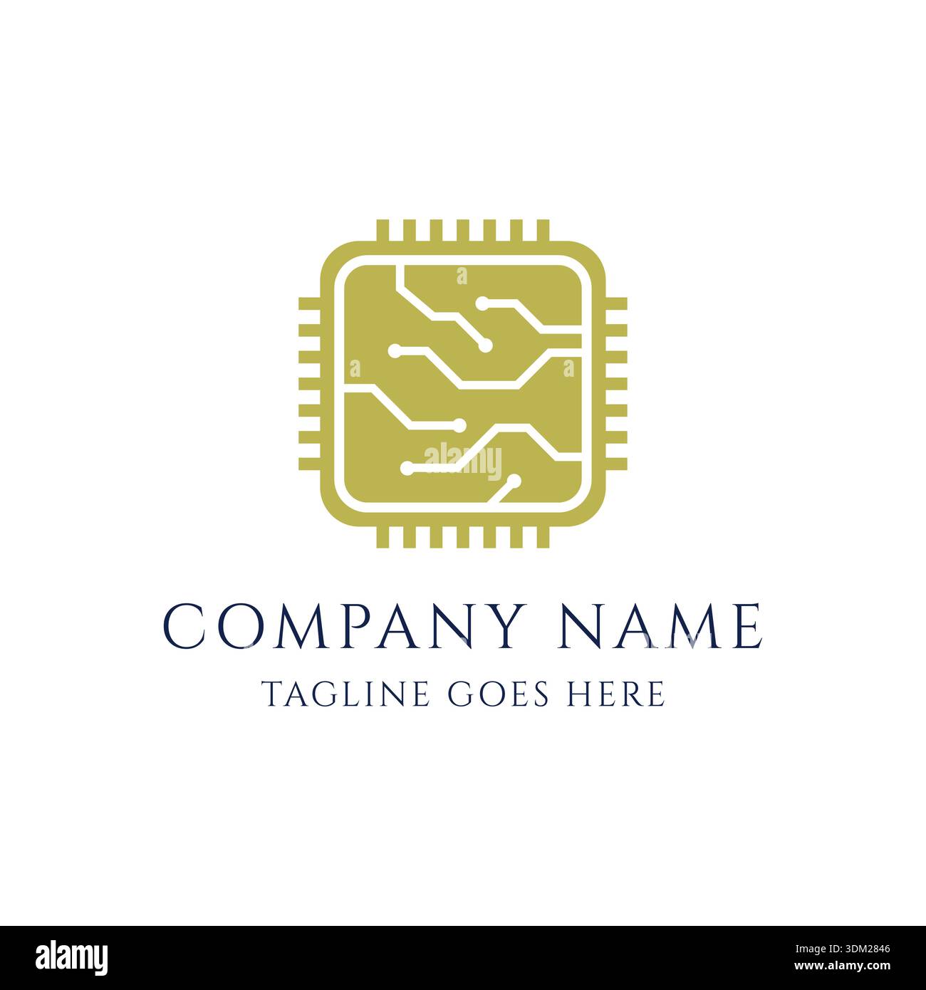 Modern Vector Logo Featuring An Abstract Microchip With Circuit Lines Representing Digital Technology And Innovation. Stock Vector
