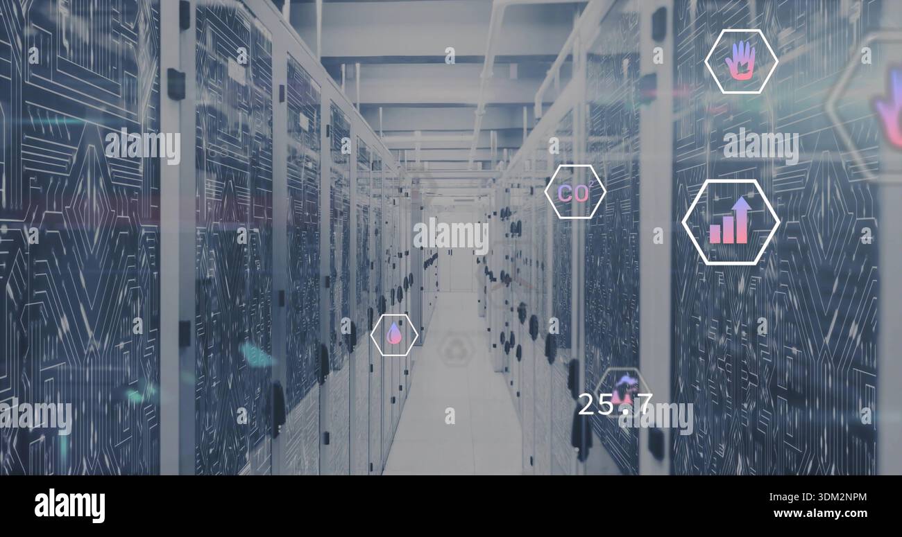 Displaying central server aisle running down data center corridor with ...