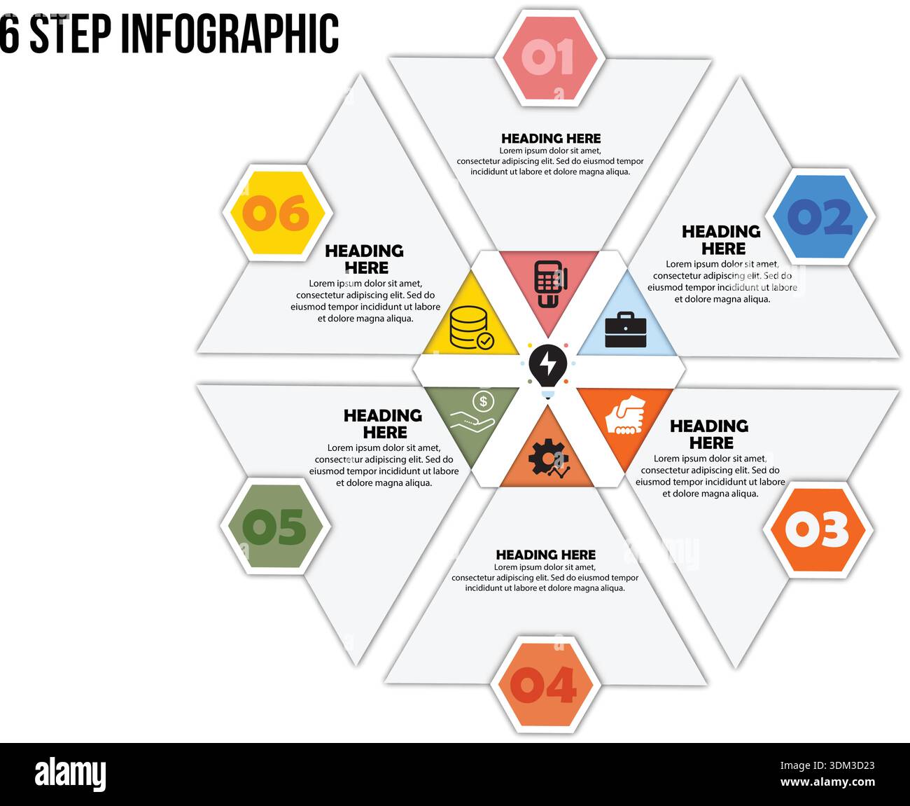 Six Step Hexagonal Process Infographic Template Stock Vector