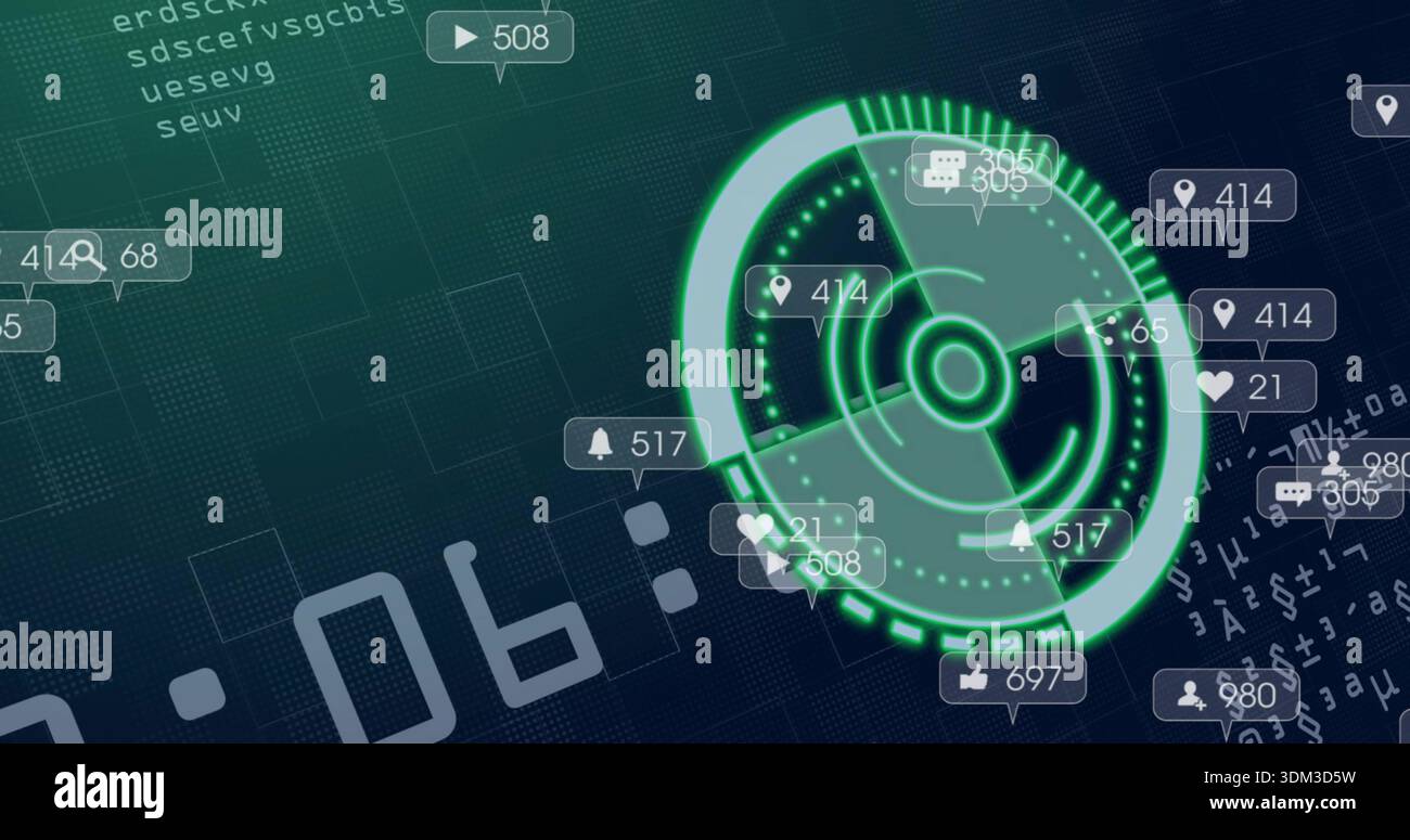 Rotating neon-green radar HUD scanning digital dashboard, with floating ...