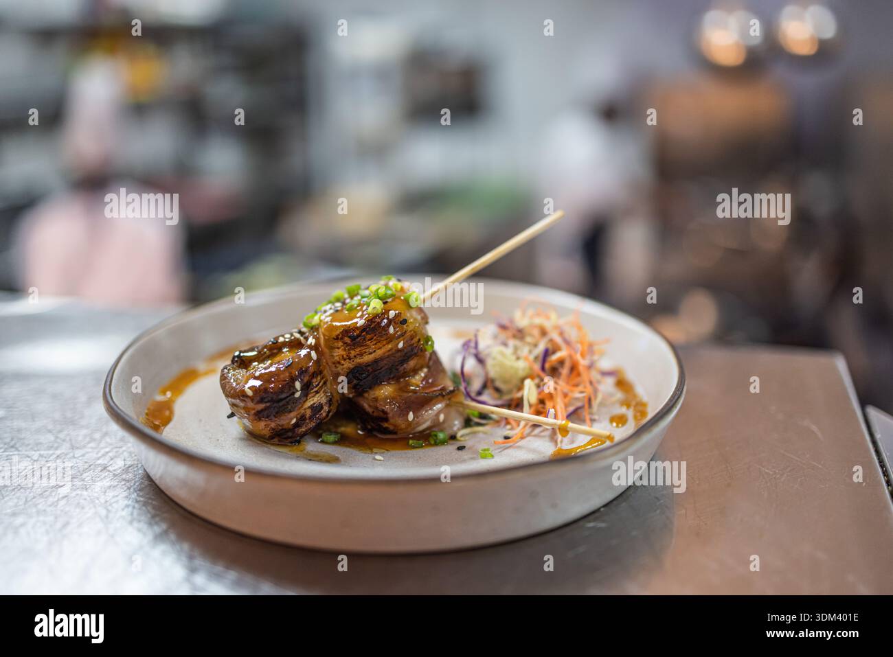 Dumplings luxury restaurant dish elegant gourmet plating premium Asian cuisine food photography Stock Photo