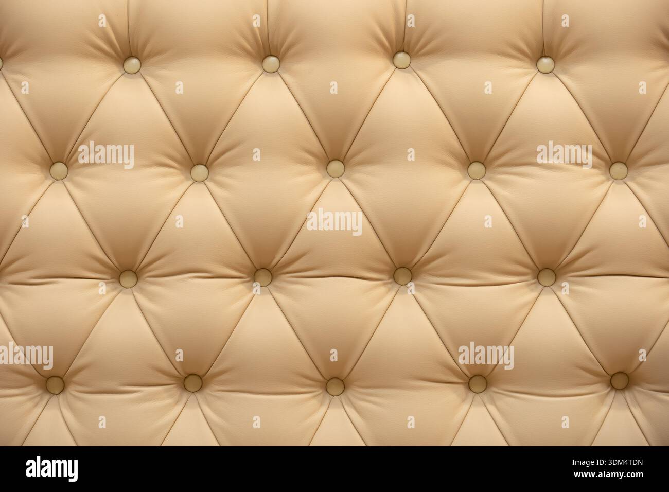 Beige leather upholstery with tufting pattern and decorative buttons background Stock Photo