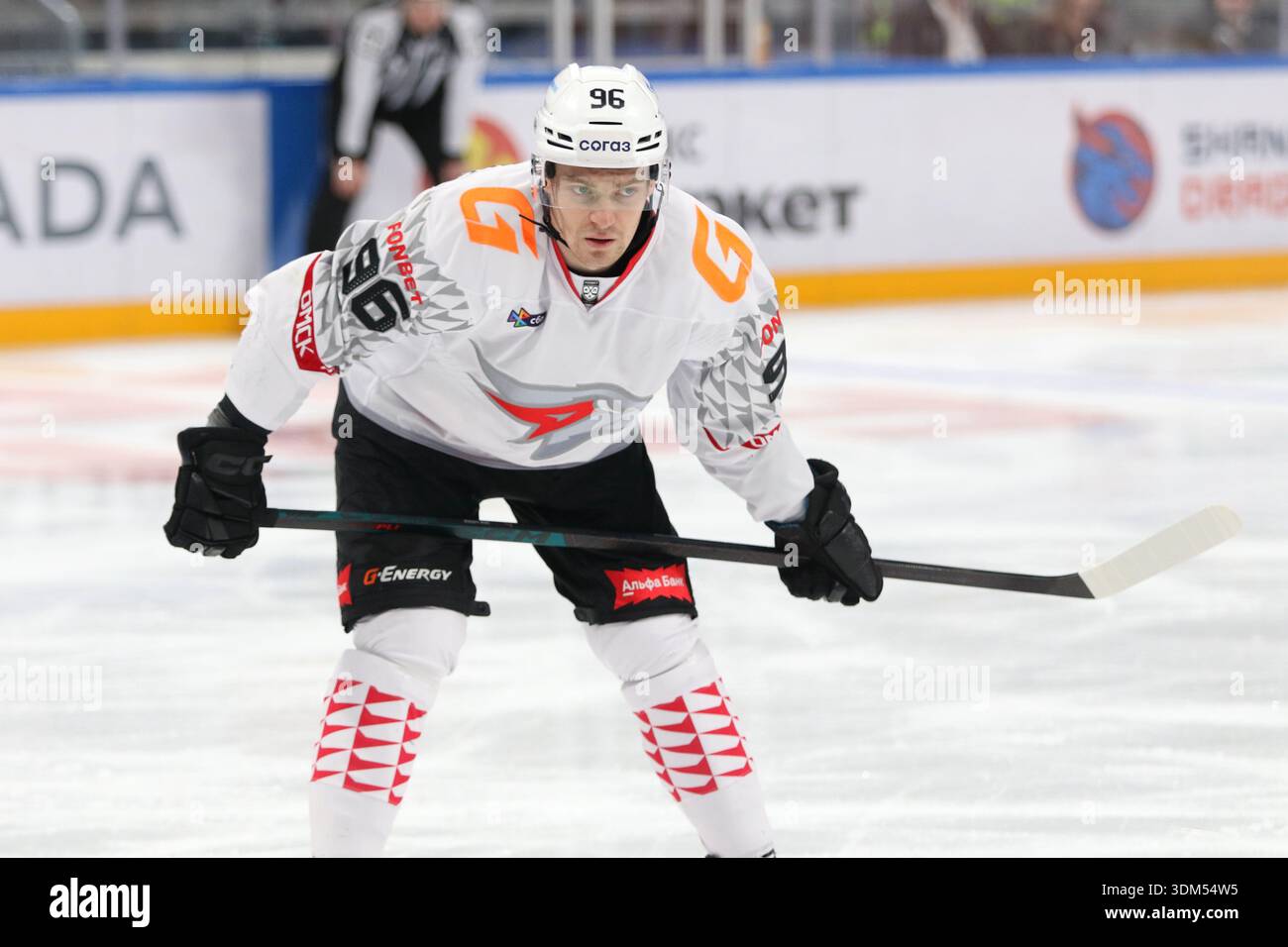 Dmitry Rashevsky (96) of Avangard Hockey Club seen in action during the ...