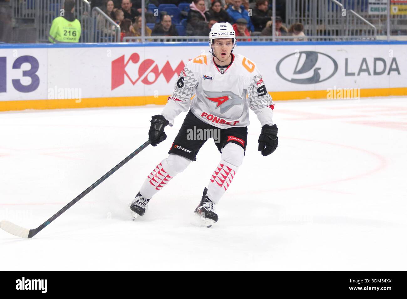 Dmitry Rashevsky (96) of Avangard Hockey Club seen in action during the ...