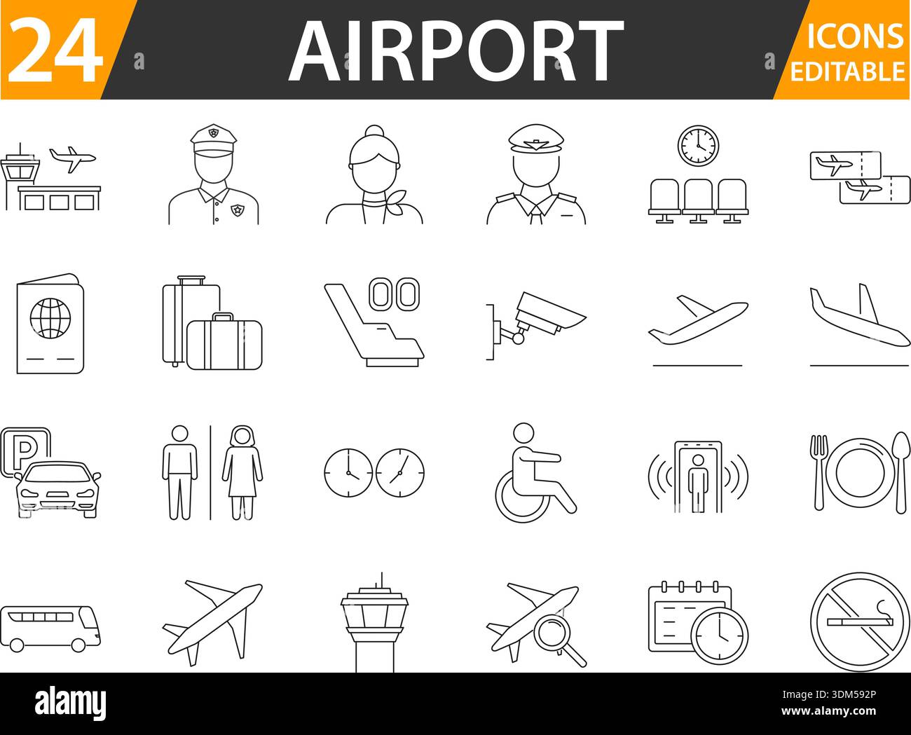 Airport line icon set with editable strokes Stock Vector Image & Art ...