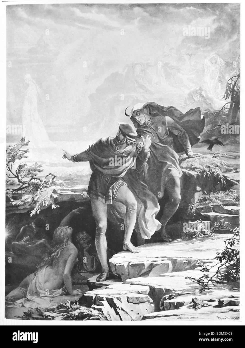 Classic illustration depicting Faust and Mephisto at Walpurgisnacht ...