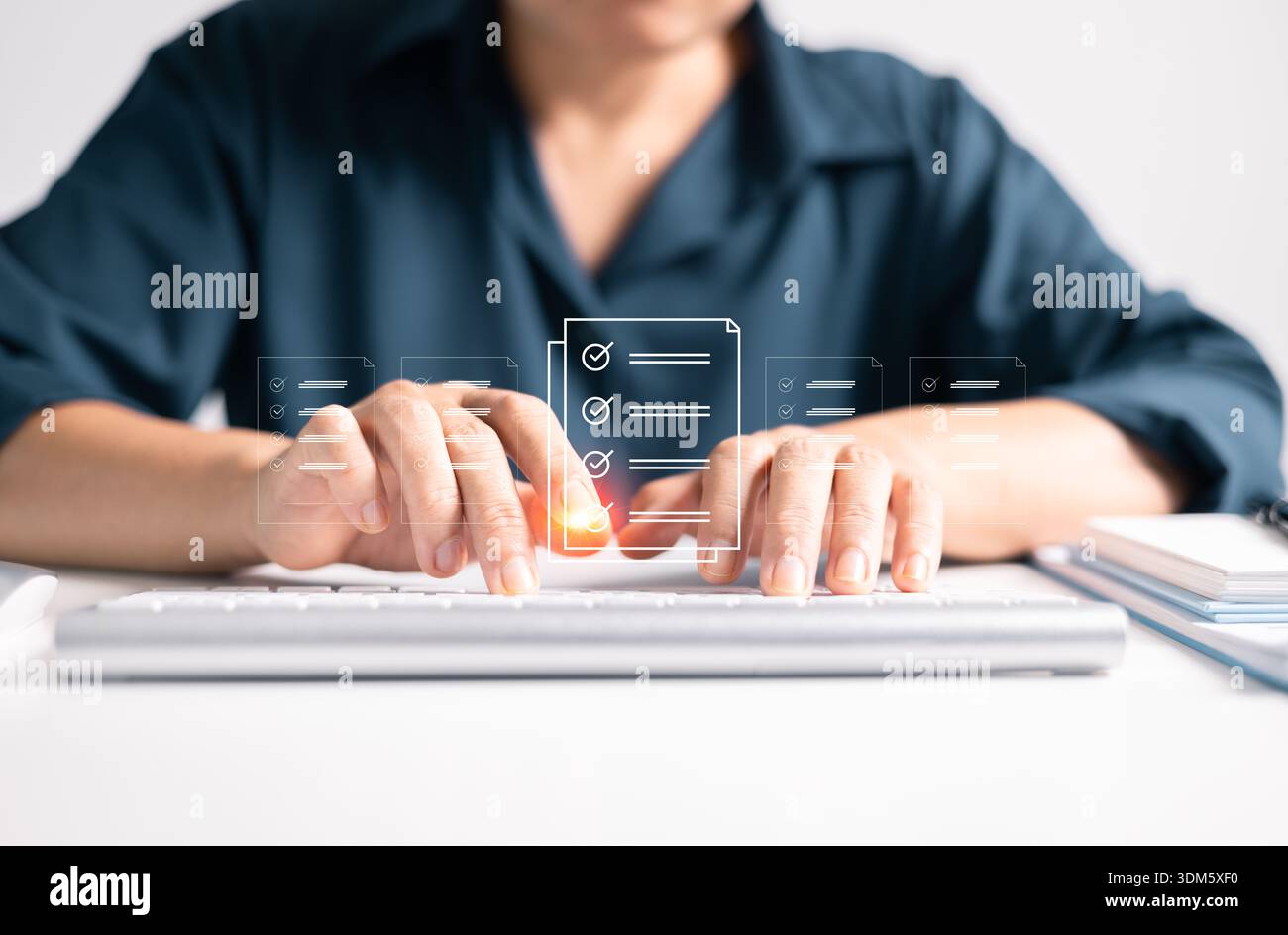 Document management in business involves securing information and files in cyberspace using advanced office technology. document, management, involves Stock Photo