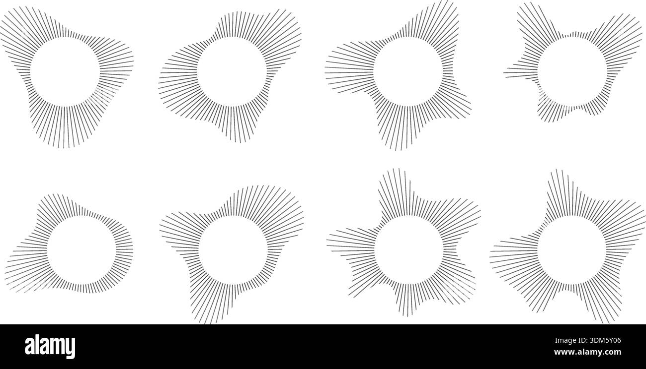 Circular sound visualization with radial wave line pattern vector set ...